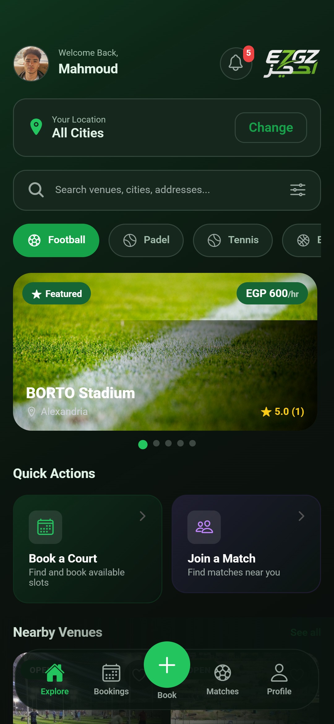 E7GZ app — find and book football fields near you